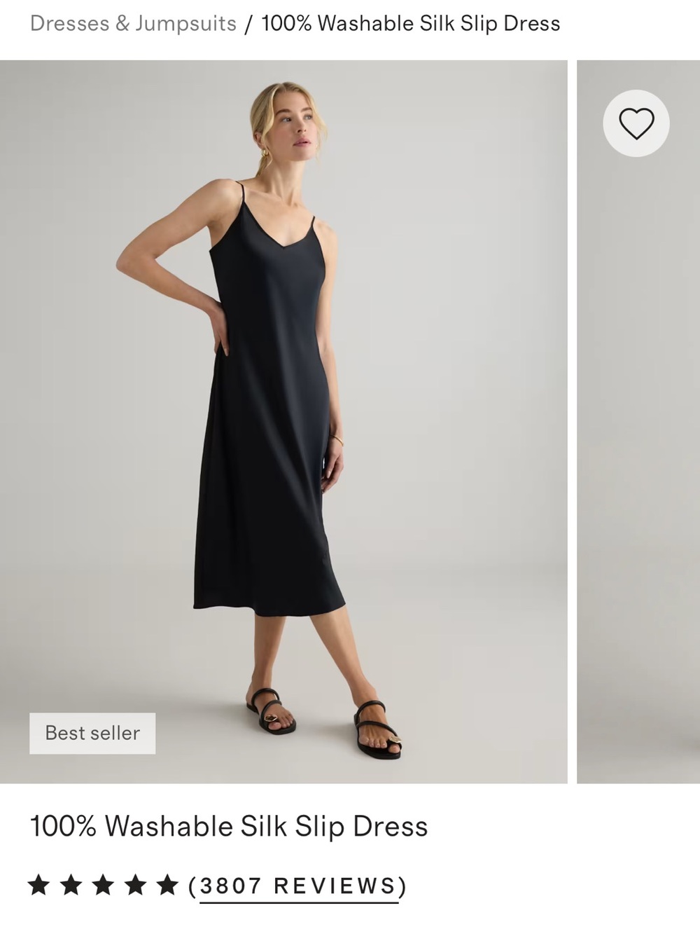 Quince Black Washable Silk Midi Slip Dress